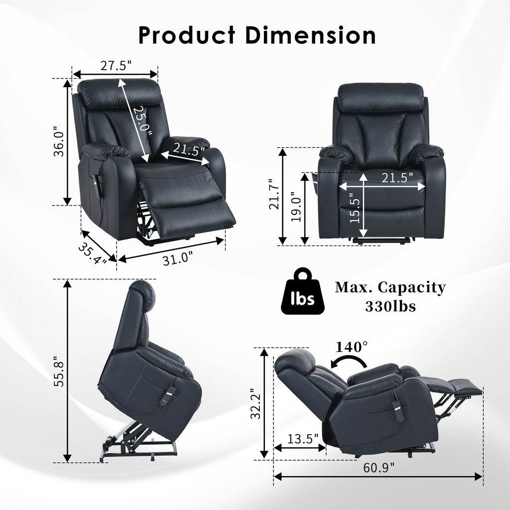 Fauteuil inclinable électrique pour personnes âgées avec télécommande et poche latérale