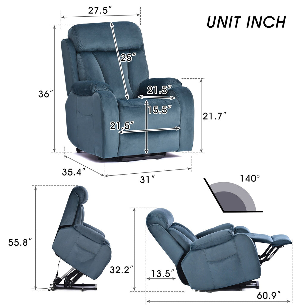 Fauteuil inclinable électrique pour personnes âgées avec télécommande et poche latérale