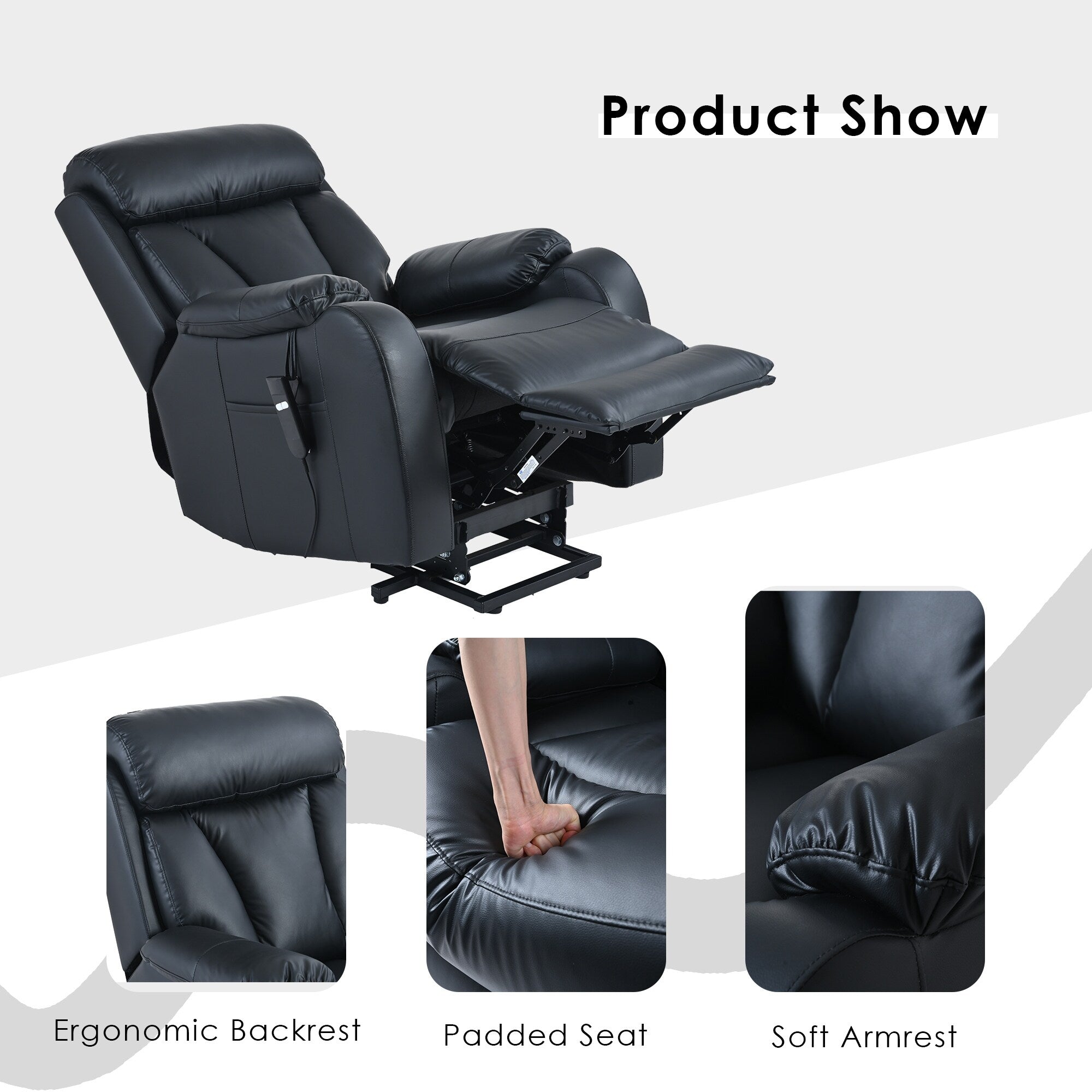 Fauteuil inclinable électrique pour personnes âgées avec télécommande et poche latérale