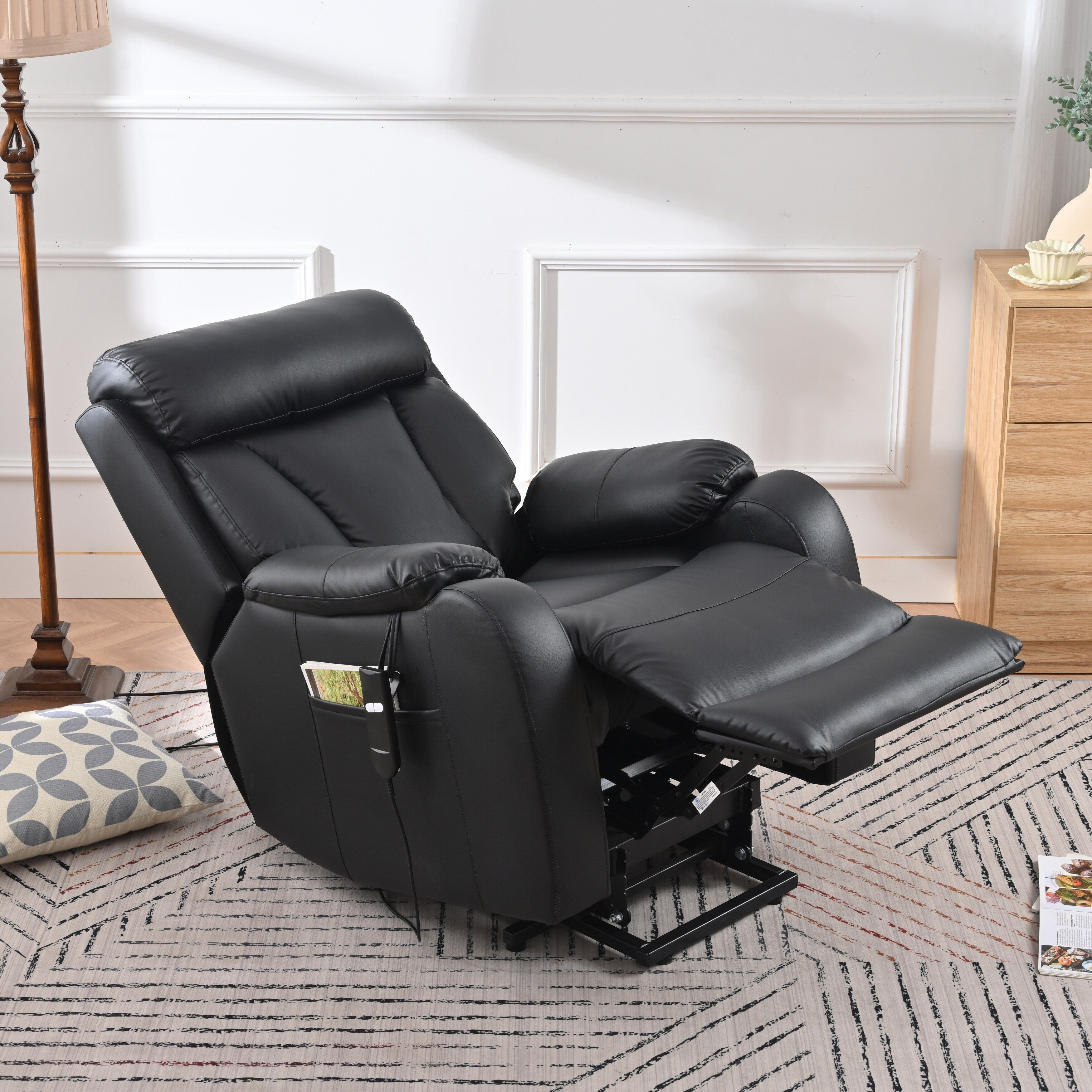 Fauteuil inclinable électrique pour personnes âgées avec télécommande et poche latérale