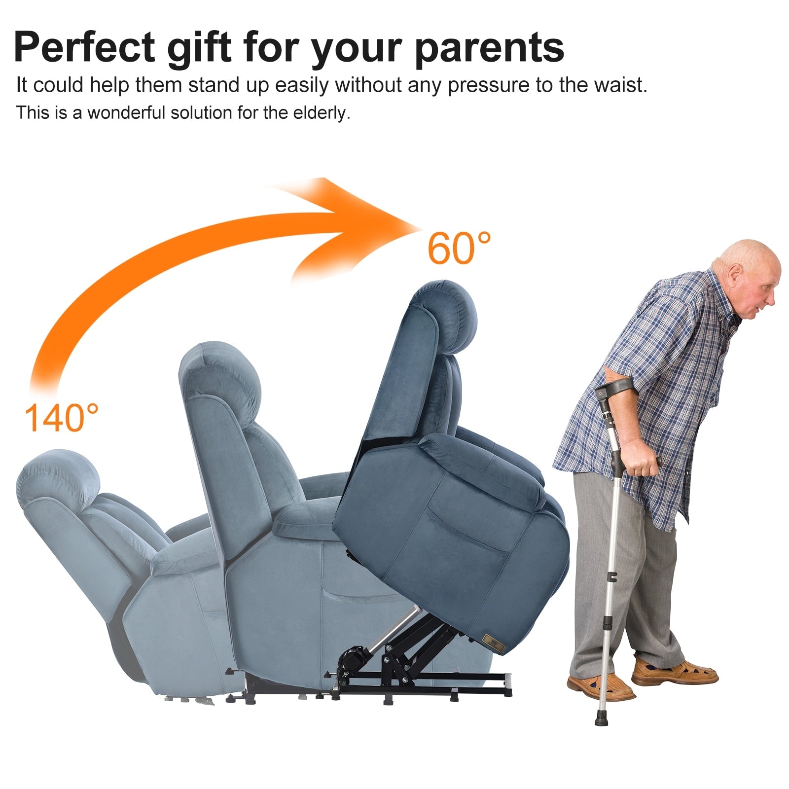 Fauteuil inclinable électrique pour personnes âgées avec télécommande et poche latérale