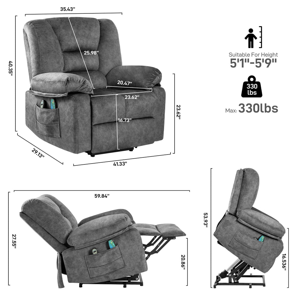 Fauteuil inclinable électrique pour personnes âgées avec massage et chauffage, montage facile, soutien confortable et positions réglables