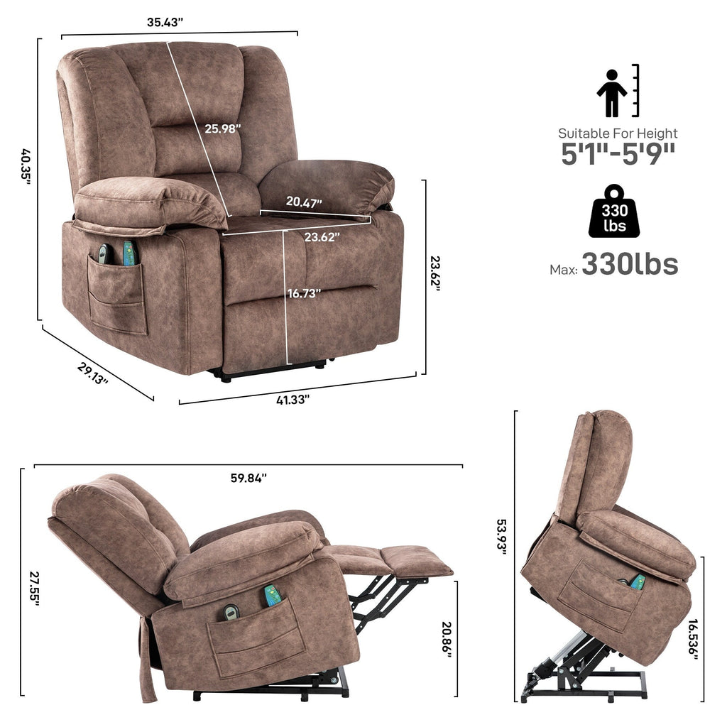 Fauteuil inclinable électrique pour personnes âgées avec massage et chauffage, montage facile, soutien confortable et positions réglables