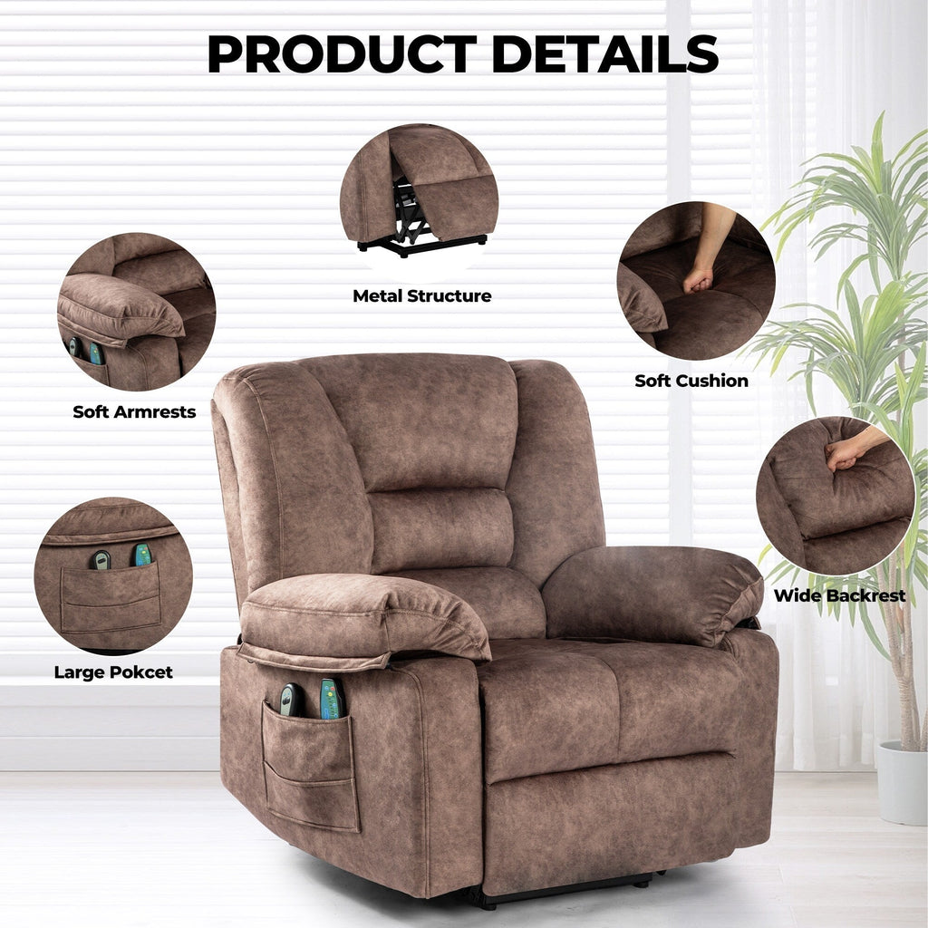 Fauteuil inclinable électrique pour personnes âgées avec massage et chauffage, montage facile, soutien confortable et positions réglables