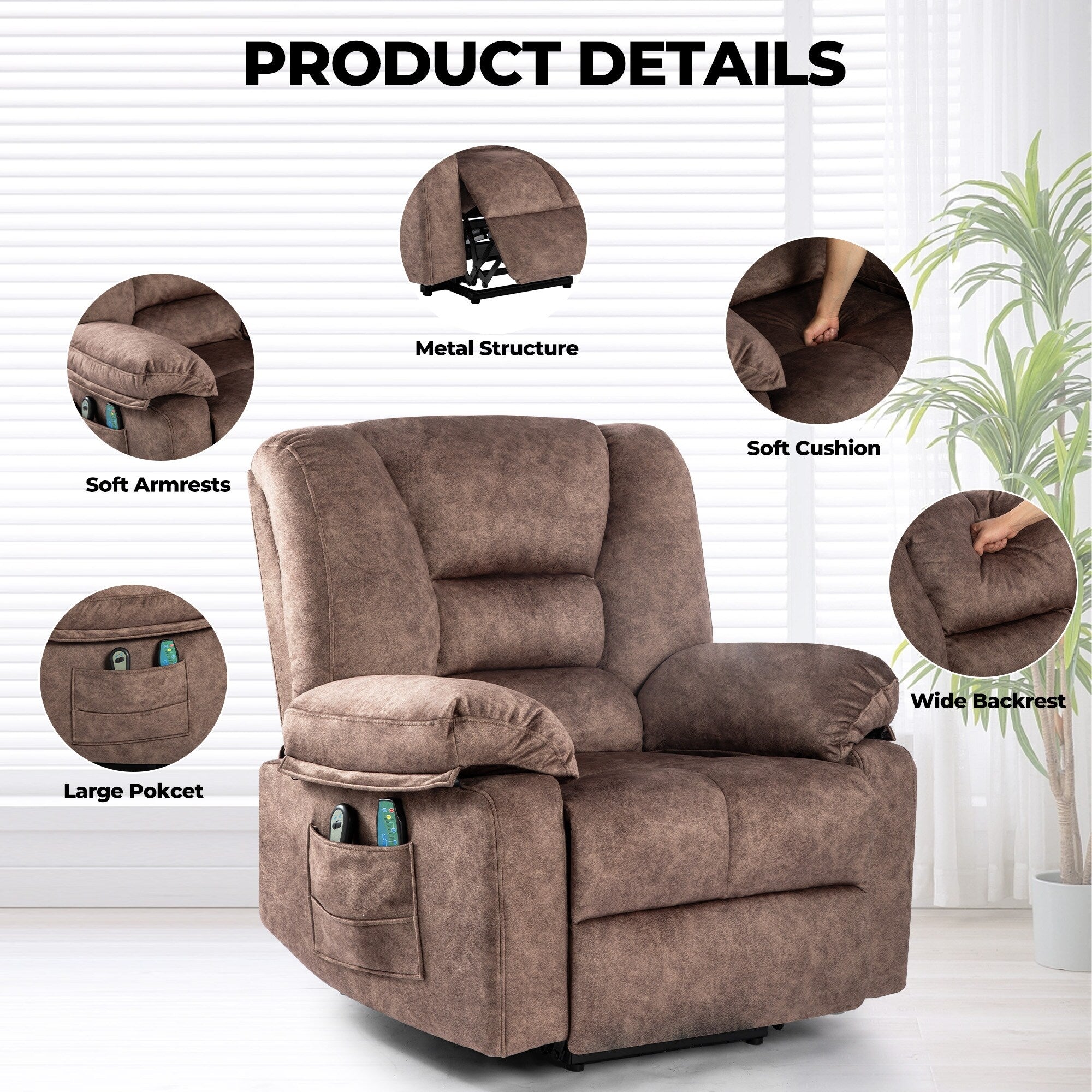 Fauteuil inclinable électrique pour personnes âgées avec massage et chauffage, montage facile, soutien confortable et positions réglables