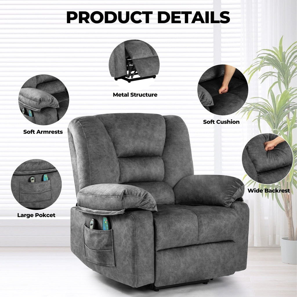 Fauteuil inclinable électrique pour personnes âgées avec massage et chauffage, montage facile, soutien confortable et positions réglables