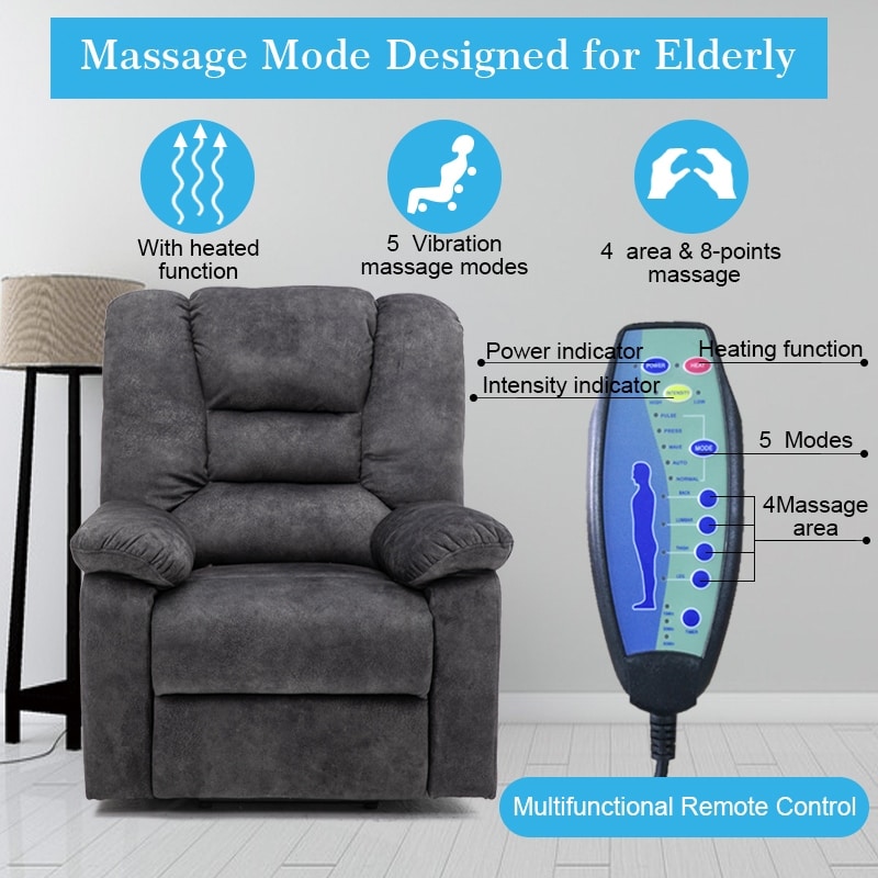 Fauteuil inclinable électrique avec fonction massage et chauffage et port de chargement USB