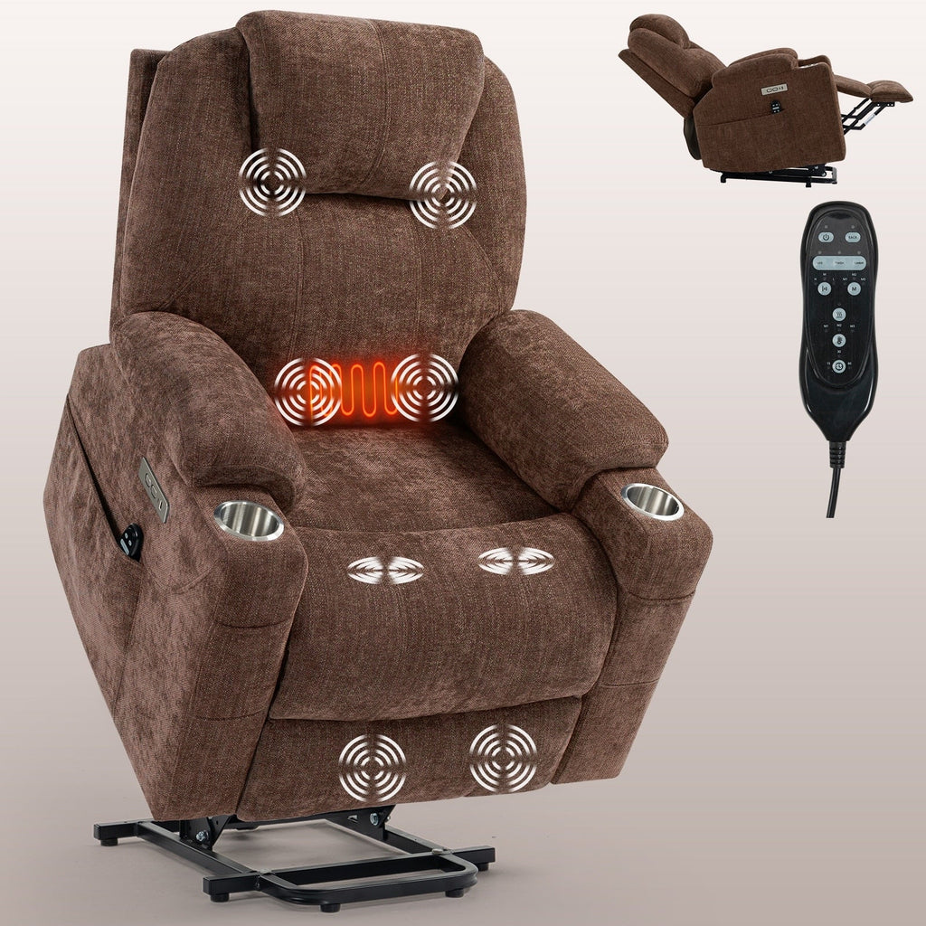 Fauteuil inclinable électrique avec massage à 8 points, chauffage lombaire, deux ports USB et porte-gobelets en acier inoxydable