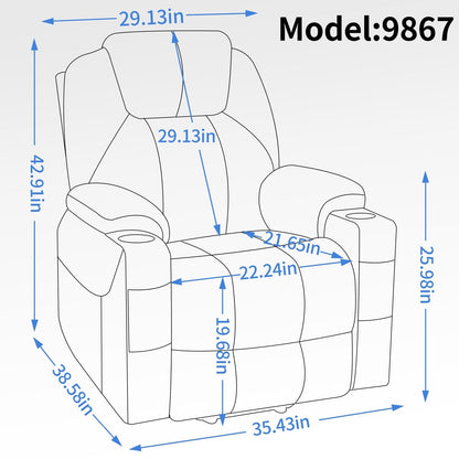 Fauteuil inclinable électrique avec massage à 8 points, chauffage lombaire, deux ports USB et porte-gobelets en acier inoxydable