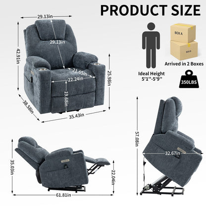 Fauteuil inclinable électrique avec massage à 8 points, chauffage lombaire, deux ports USB et porte-gobelets en acier inoxydable