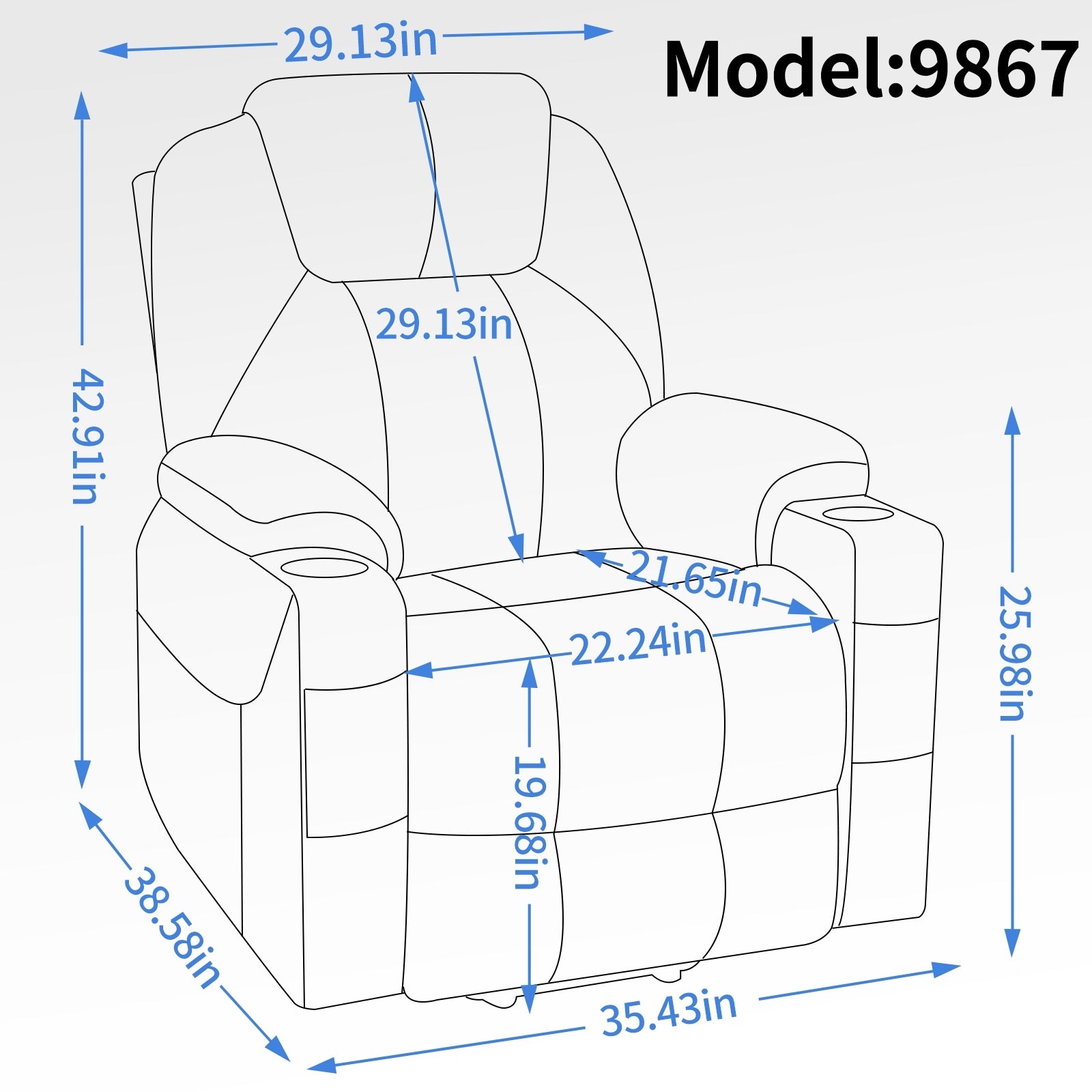 Fauteuil inclinable électrique avec massage en 8 points, chauffage lombaire, double chargement USB et porte-gobelets en acier inoxydable