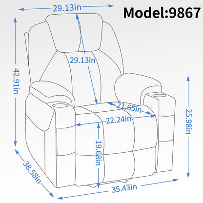 Fauteuil inclinable électrique avec massage en 8 points, chauffage lombaire, double chargement USB et porte-gobelets en acier inoxydable