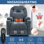 Fauteuil inclinable électrique avec massage en 8 points, chauffage lombaire, double chargement USB et porte-gobelets en acier inoxydable