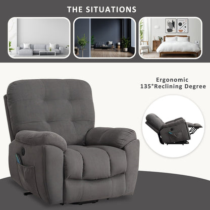 Fauteuil inclinable électrique avec chauffage, massage, port USB, porte-gobelets dissimulés, inclinaison réglable et poches latérales