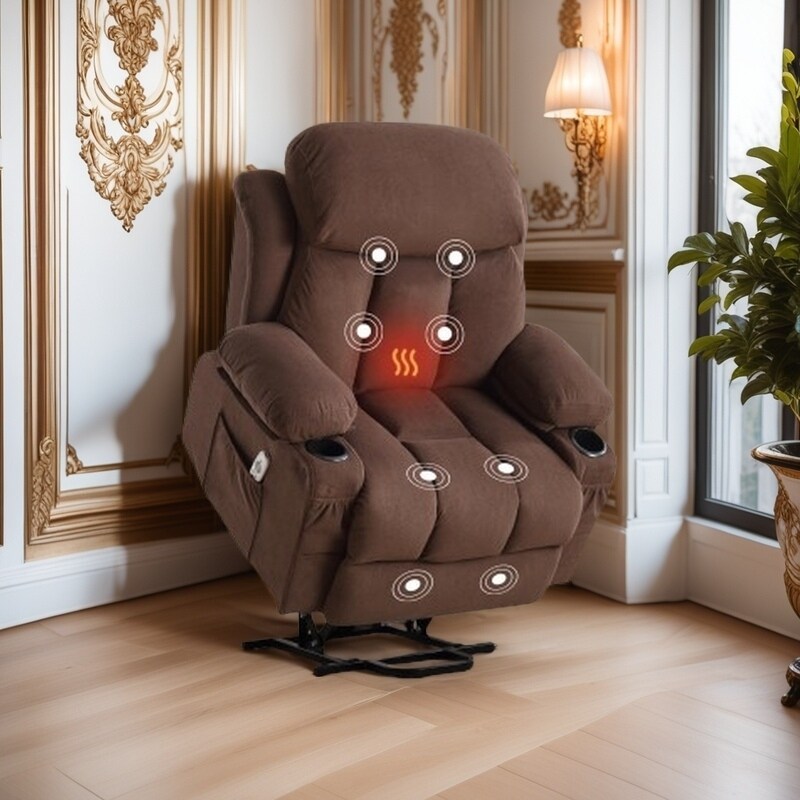 Fauteuil inclinable électrique avec chauffage, massage par vibrations, chargement USB, télécommande et poches de rangement pour personnes âgées