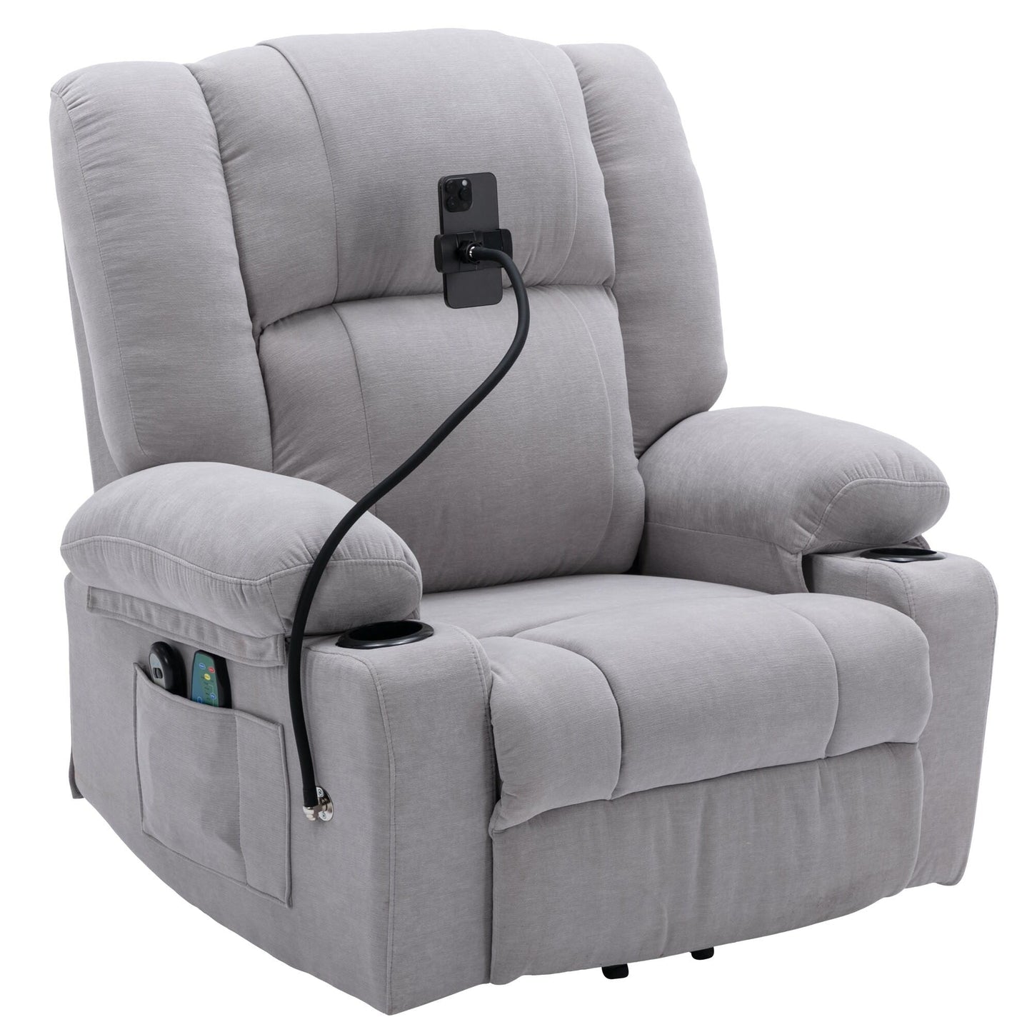 Fauteuil inclinable électrique avec massage, chauffage et support pour téléphone