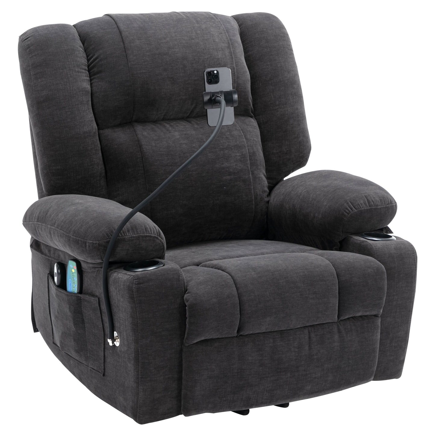 Fauteuil inclinable électrique avec massage, chauffage et support pour téléphone