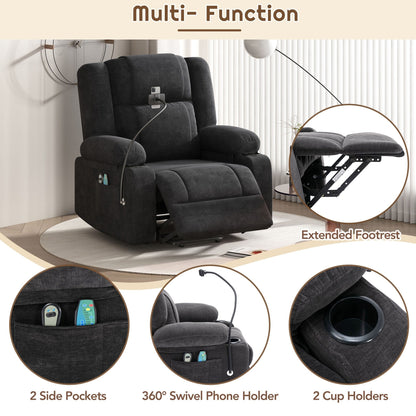 Fauteuil inclinable électrique avec massage, chauffage et support pour téléphone