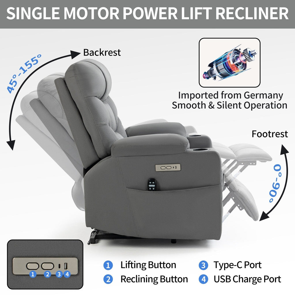 Fauteuil inclinable électrique avec massage, chauffage et ports USB