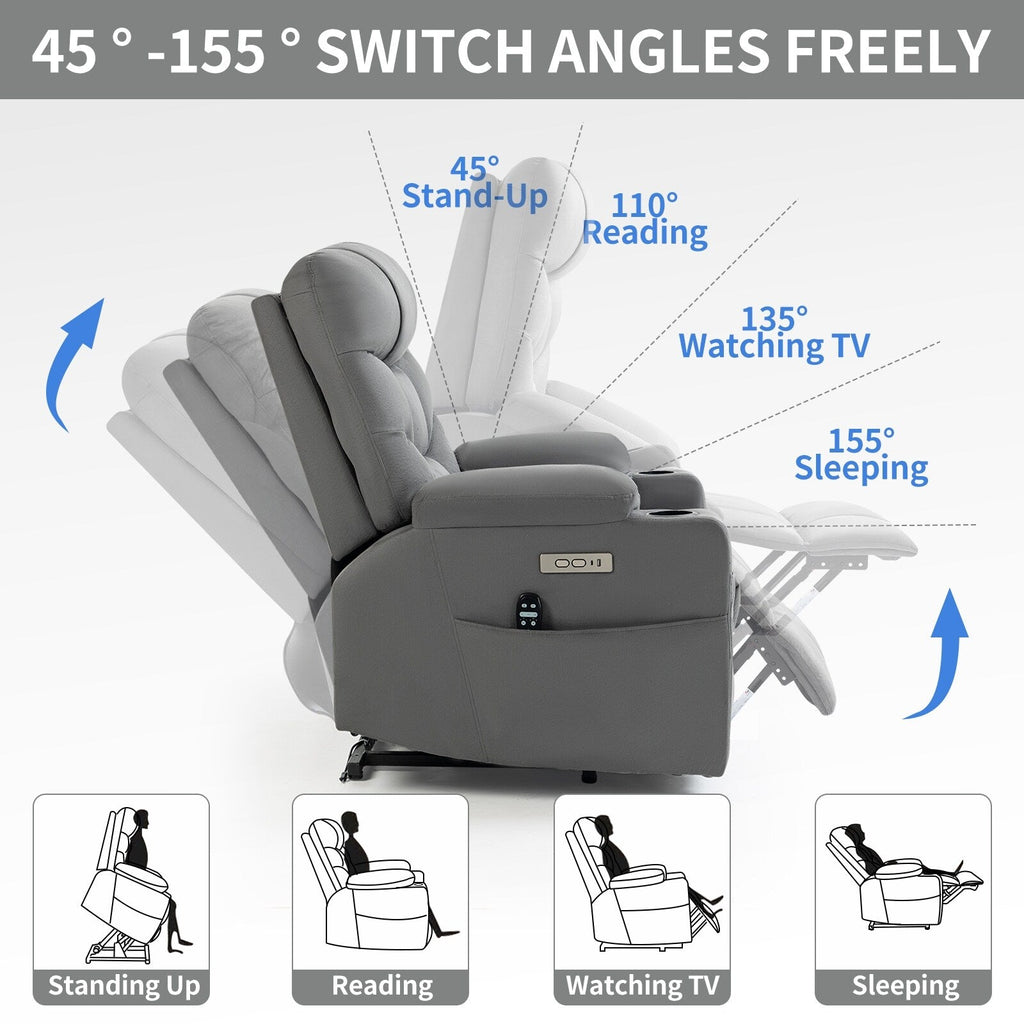 Fauteuil inclinable électrique avec massage, chauffage et ports USB