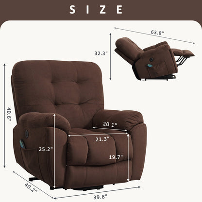 Fauteuil inclinable électrique avec massage par vibrations, chauffage, port USB, porte-gobelets dissimulés et poches latérales, inclinaison réglable