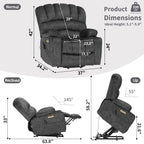 Fauteuil inclinable électrique avec dossier coque surdimensionné et massage thermique pour personnes âgées