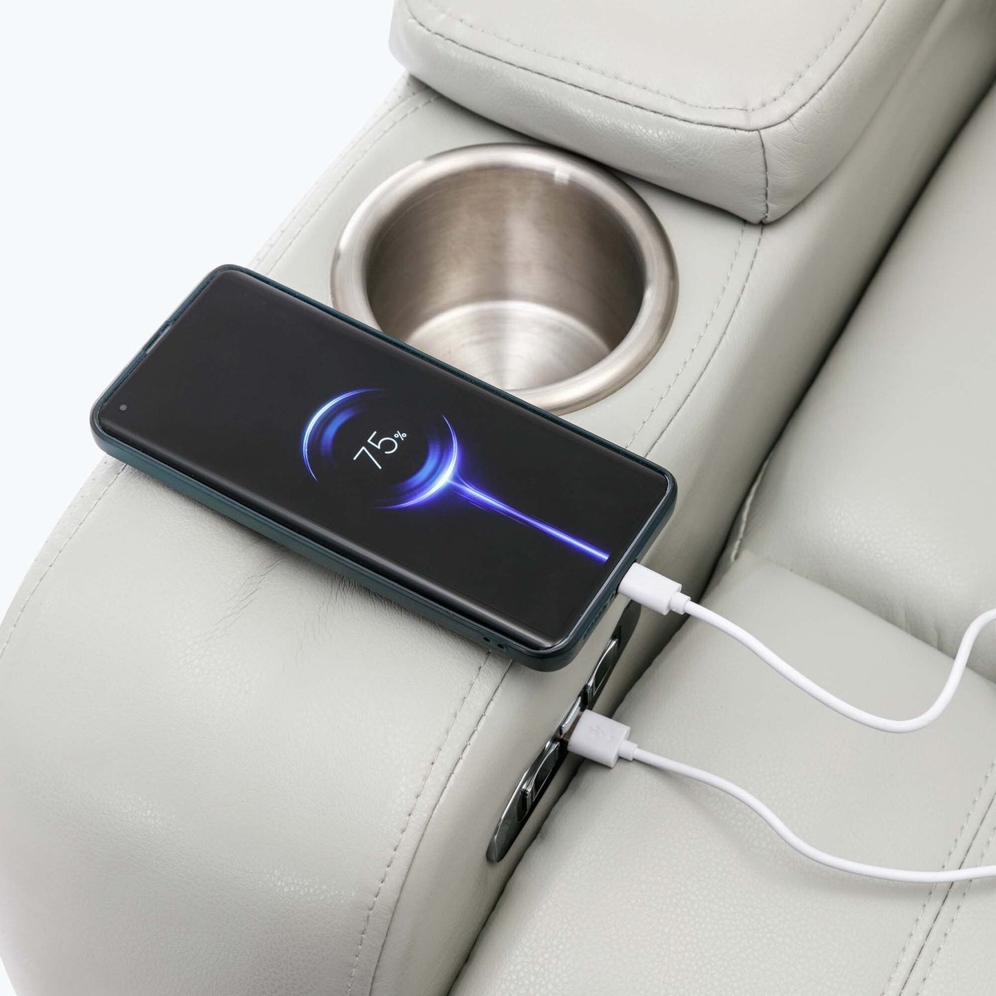 Fauteuil inclinable électrique avec port de chargement USB et rangement dissimulé des accoudoirs, avec porte-gobelet pratique et chaîne stéréo