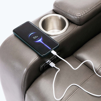 Fauteuil inclinable électrique avec port de chargement USB et rangement dissimulé des accoudoirs, avec porte-gobelet pratique et chaîne stéréo