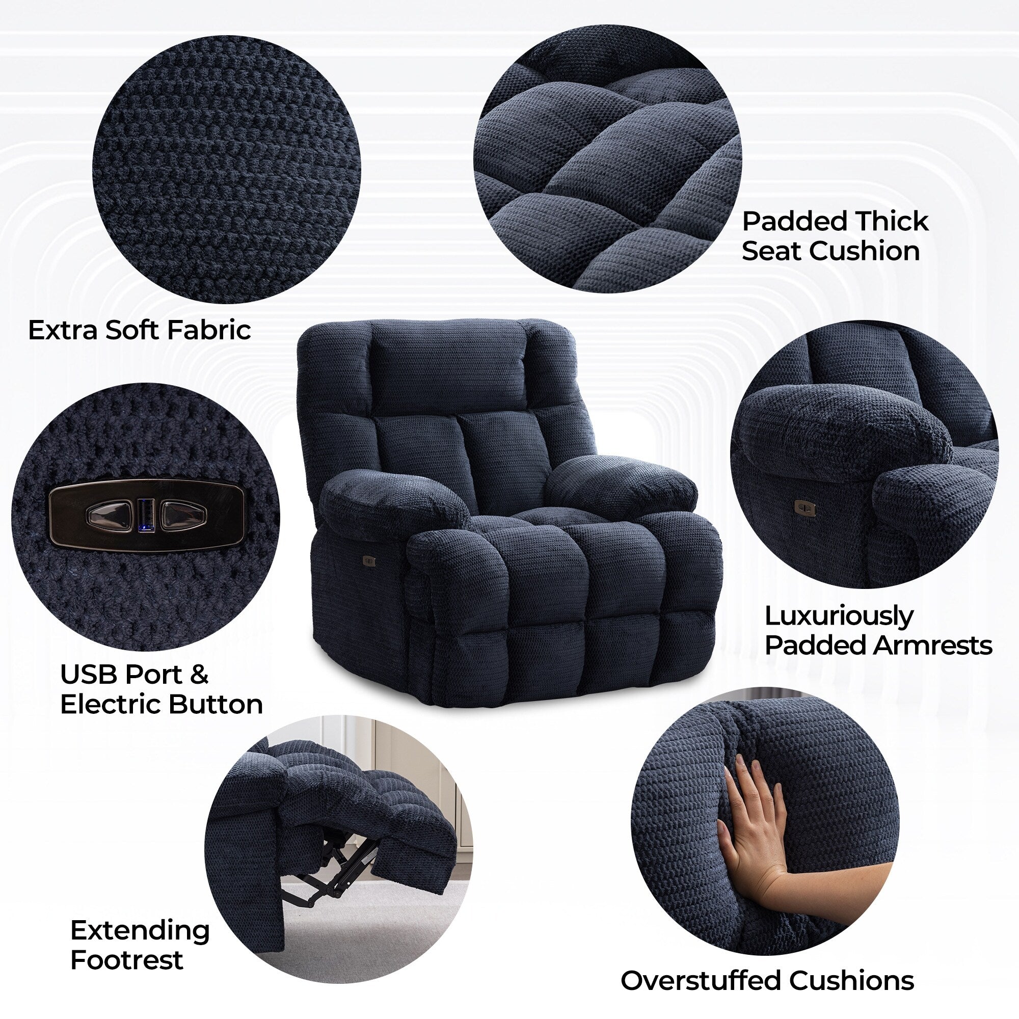 Fauteuil inclinable électrique surdimensionné Zero Gravity Big Man extra large pour salon avec port USB, siège large de 24 pouces, gris