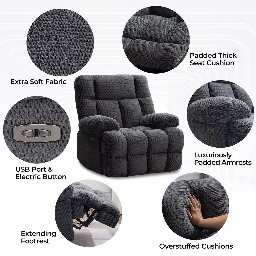 Fauteuil inclinable électrique surdimensionné, fauteuil inclinable extra large Zero Gravity pour salon avec port USB 43 x 39 x 43 cm