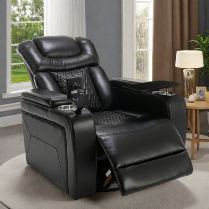 Fauteuil inclinable électrique pivotant à 270°, fonction bascule, plateau, port USB, porte-gobelets et support pour téléphone