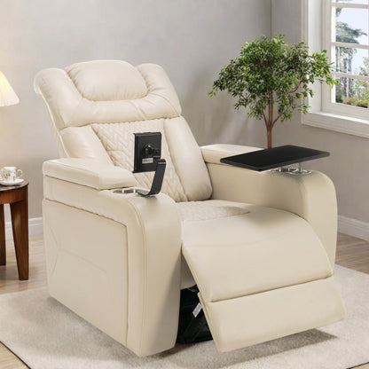 Fauteuil inclinable électrique pivotant à 270°, fonction bascule, plateau, port USB, porte-gobelets et support pour téléphone