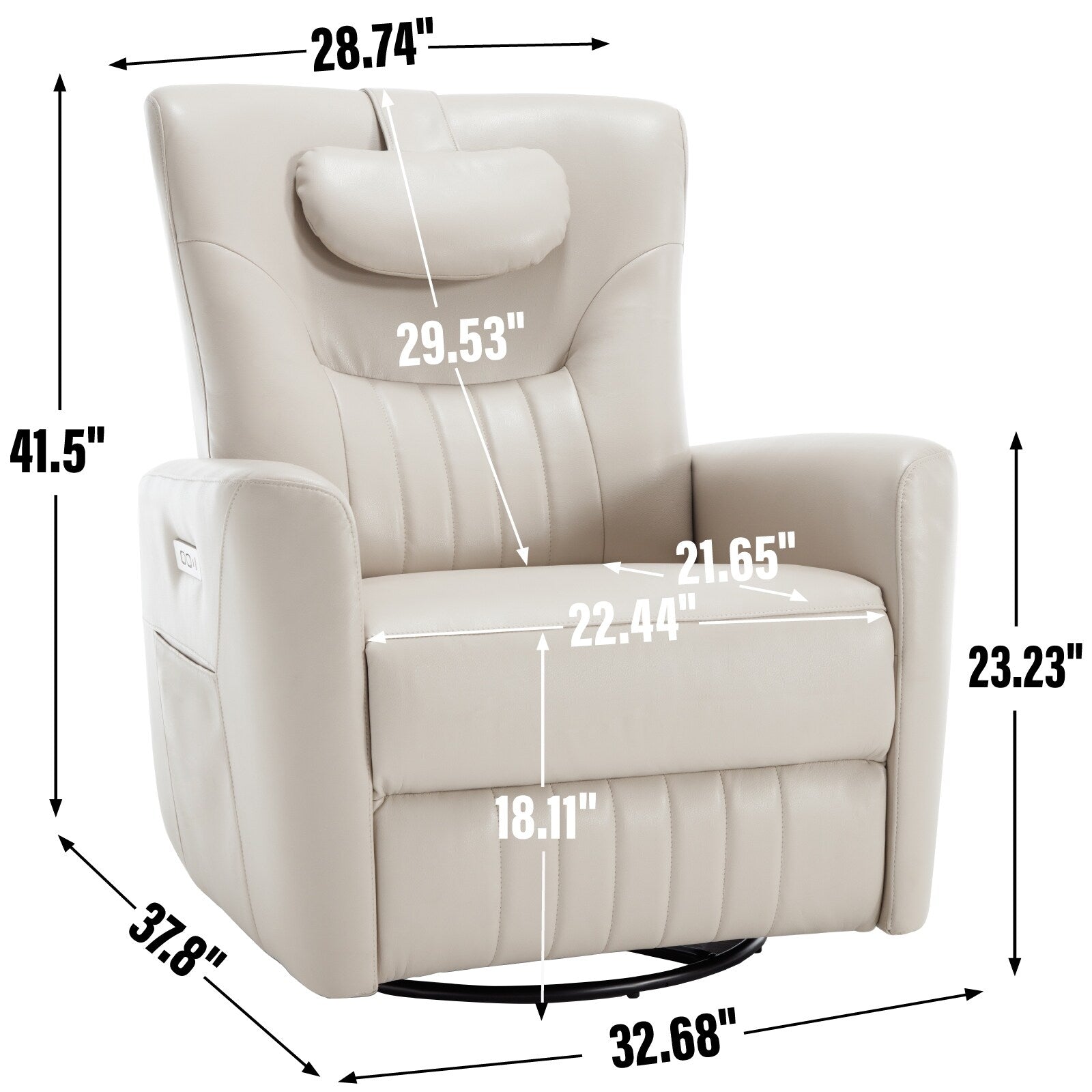 Fauteuil inclinable électrique pivotant à 270°, mouvement de bascule, coussin de soutien lombaire et cervical, ports USB et Type-C