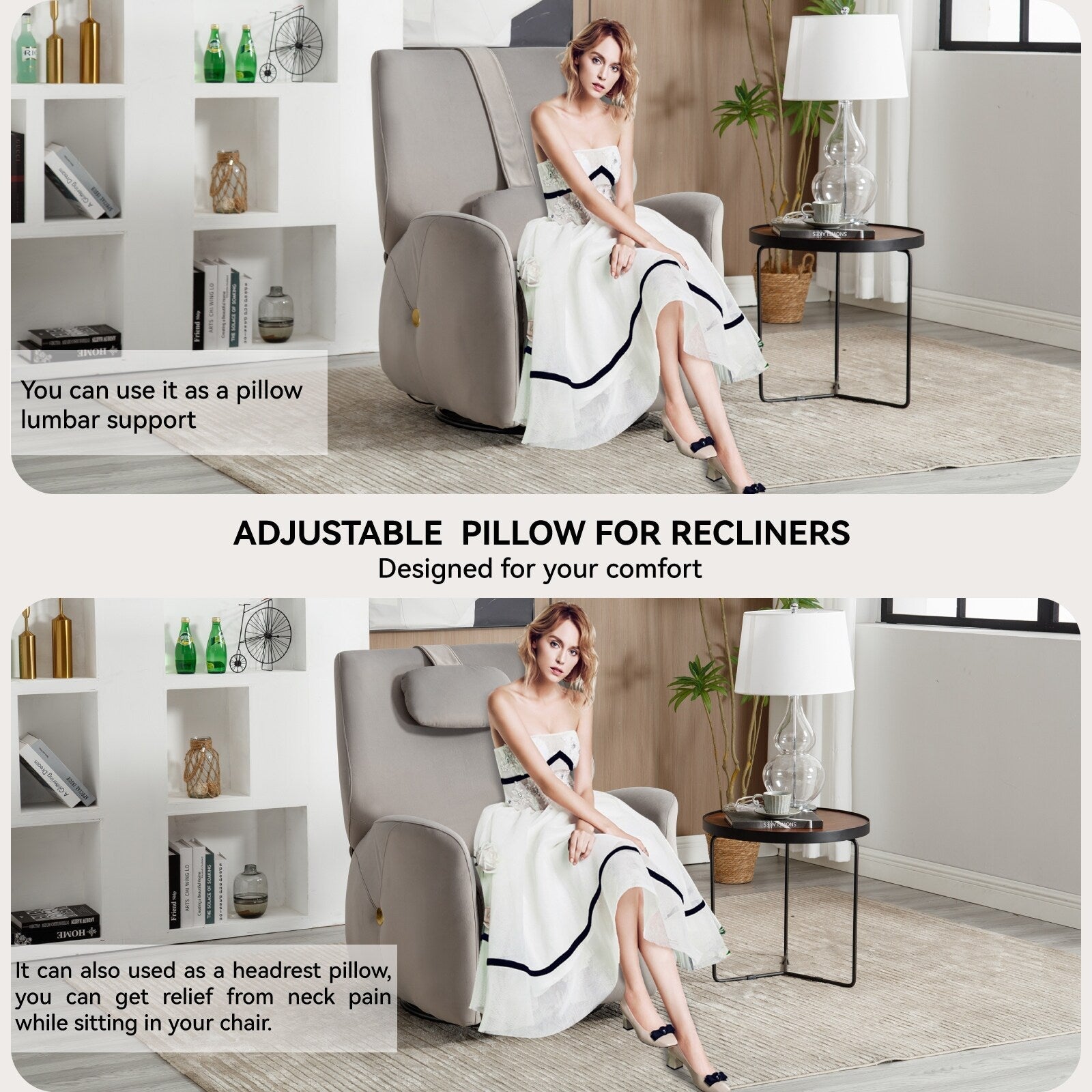 Fauteuil inclinable électrique pivotant à 270°, mouvement de bascule, soutien lombaire et cervical, ports de charge USB et Type-C, assemblage facile