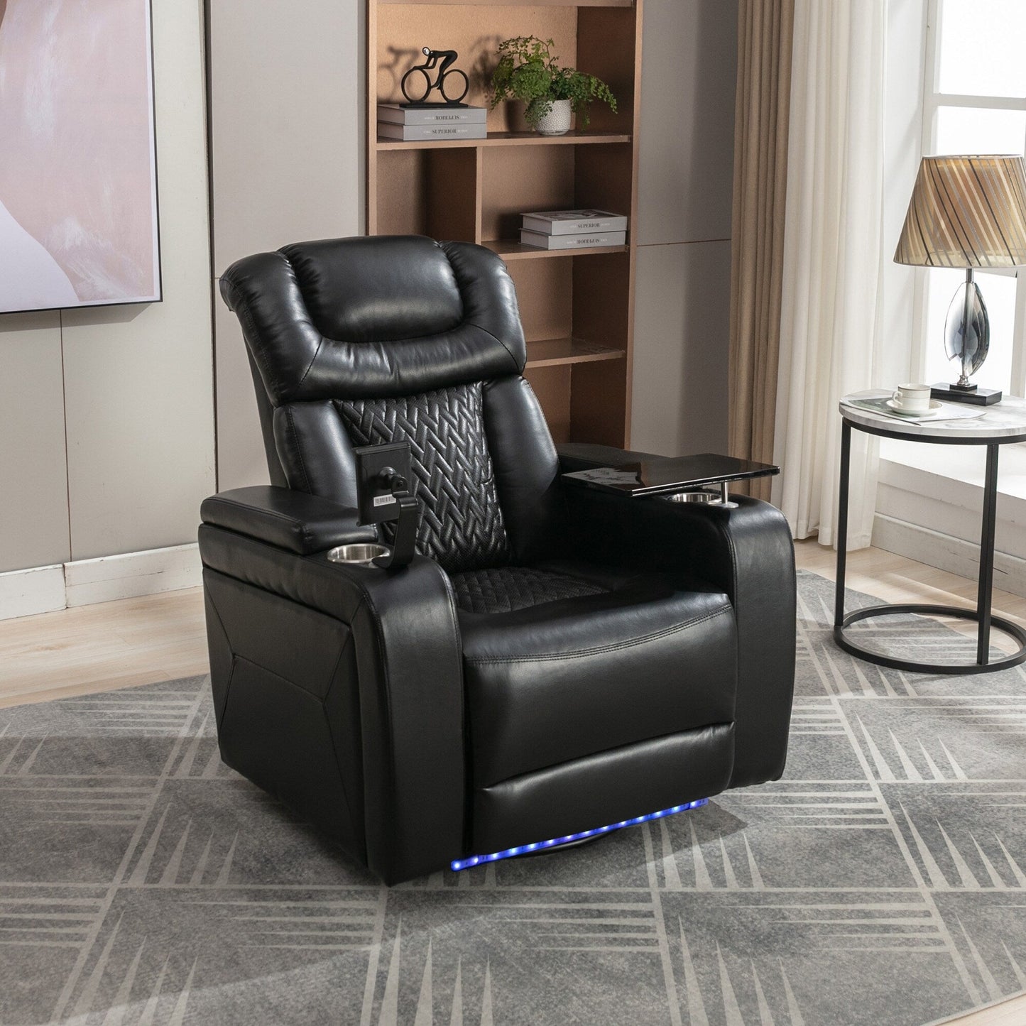 Fauteuil inclinable électrique pivotant à 270°, plateau, port USB et porte-gobelets