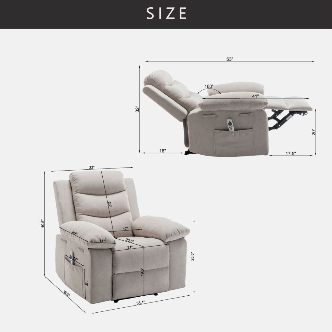 Fauteuil inclinable électrique avec fonction de massage réglable pour le salon