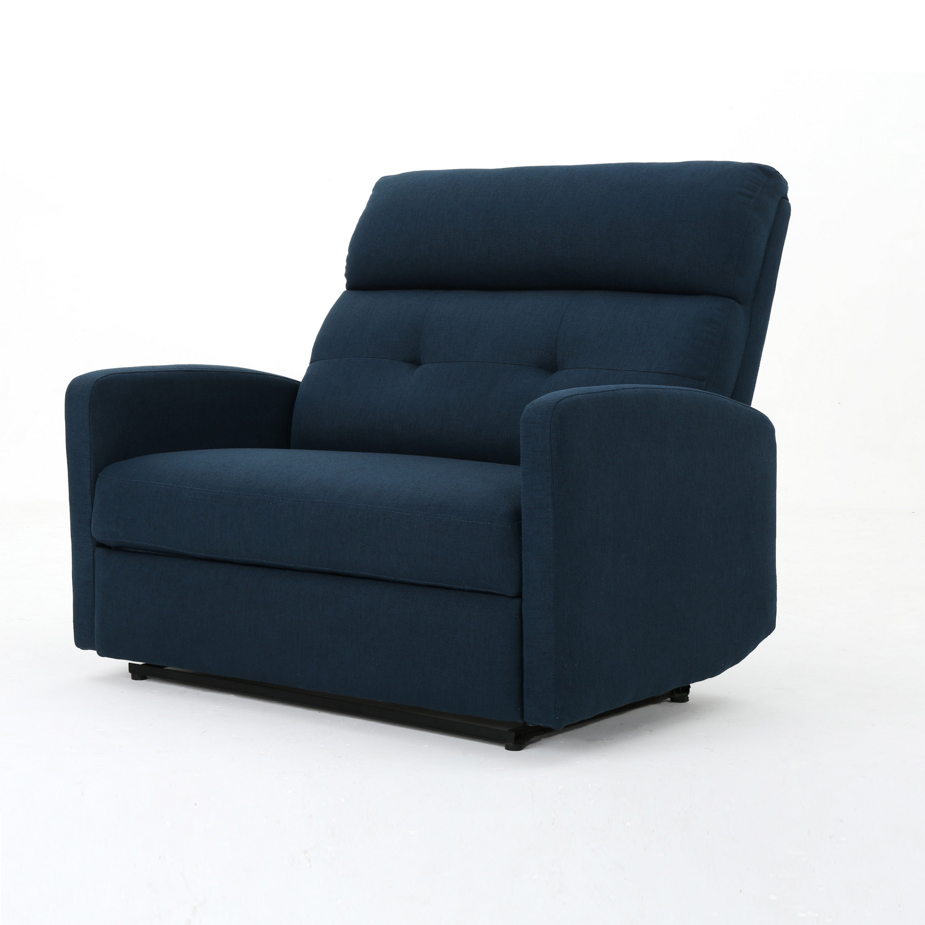 Fauteuil inclinable électrique, assise large et surdimensionnée, tissu bleu marine capitonné