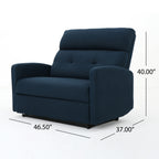 Fauteuil inclinable électrique, assise large et surdimensionnée, tissu bleu marine capitonné
