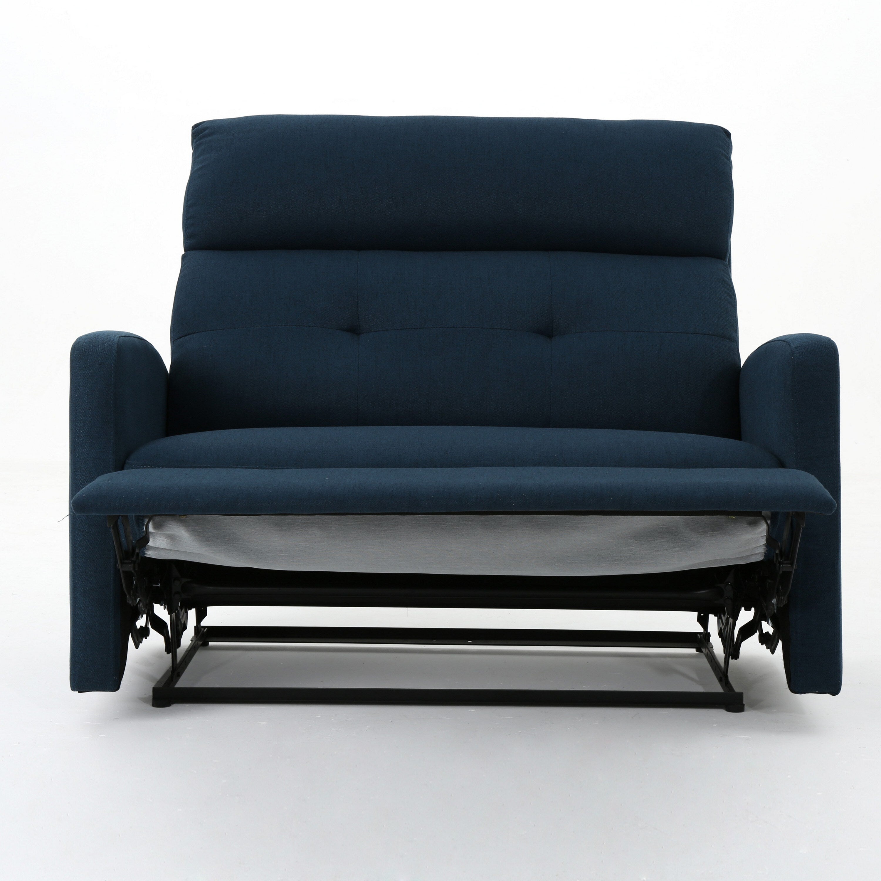 Fauteuil inclinable électrique, assise large et surdimensionnée, tissu bleu marine capitonné