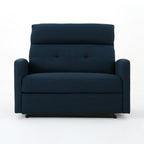 Fauteuil inclinable électrique, assise large et surdimensionnée, tissu bleu marine capitonné