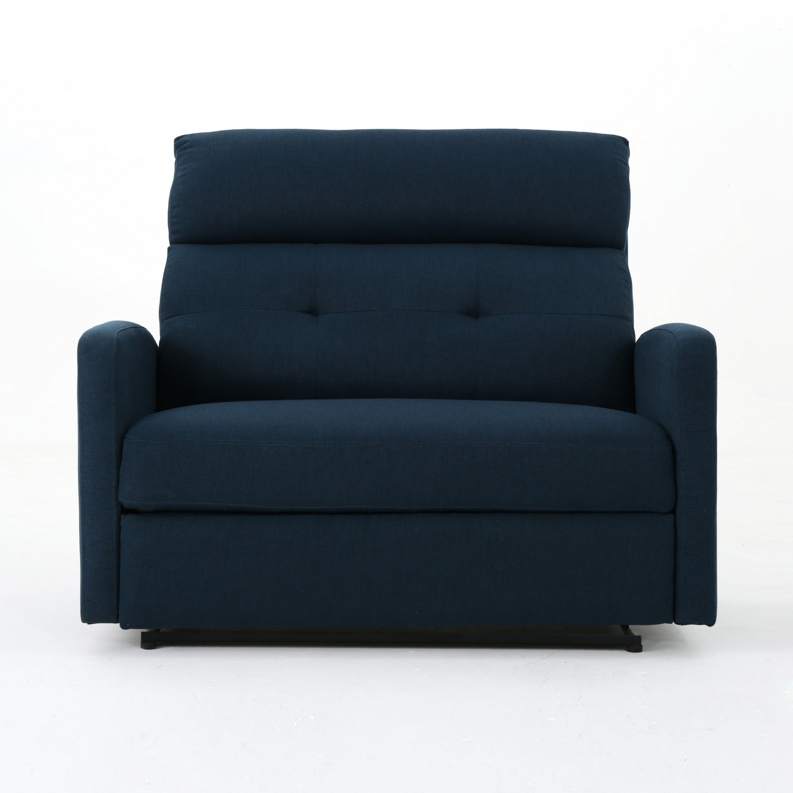 Fauteuil inclinable électrique, assise large et surdimensionnée, tissu bleu marine capitonné