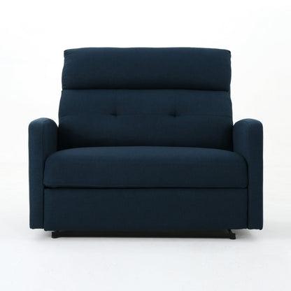 Fauteuil inclinable électrique, assise large et surdimensionnée, tissu bleu marine capitonné