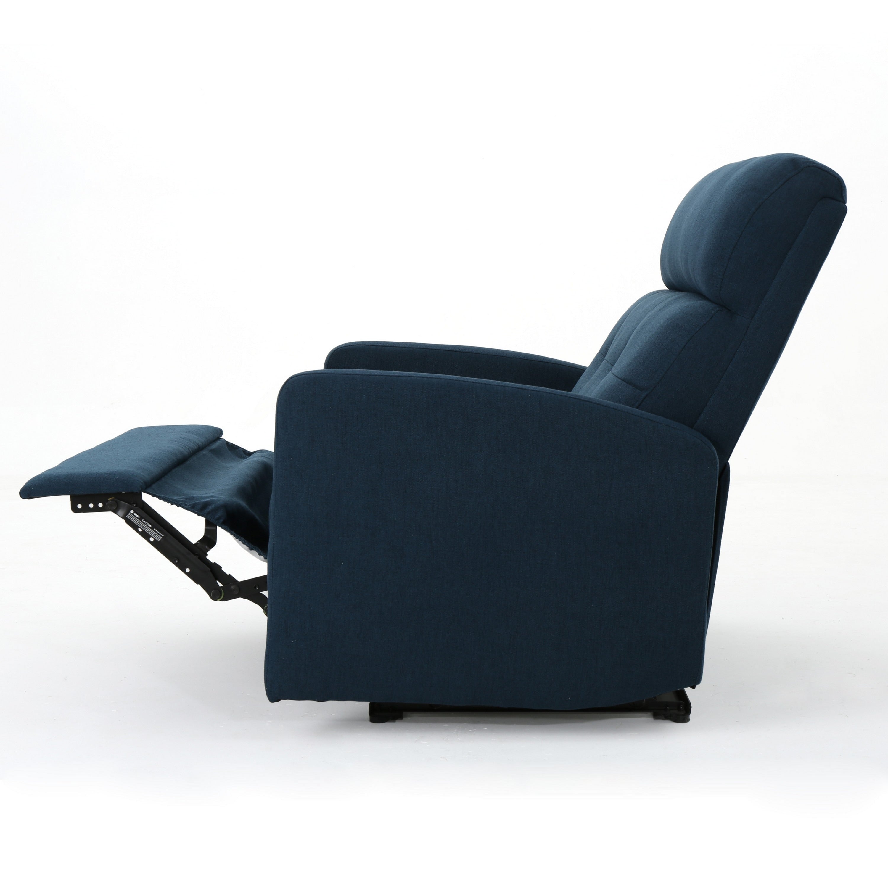 Fauteuil inclinable électrique, assise large et surdimensionnée, tissu bleu marine capitonné