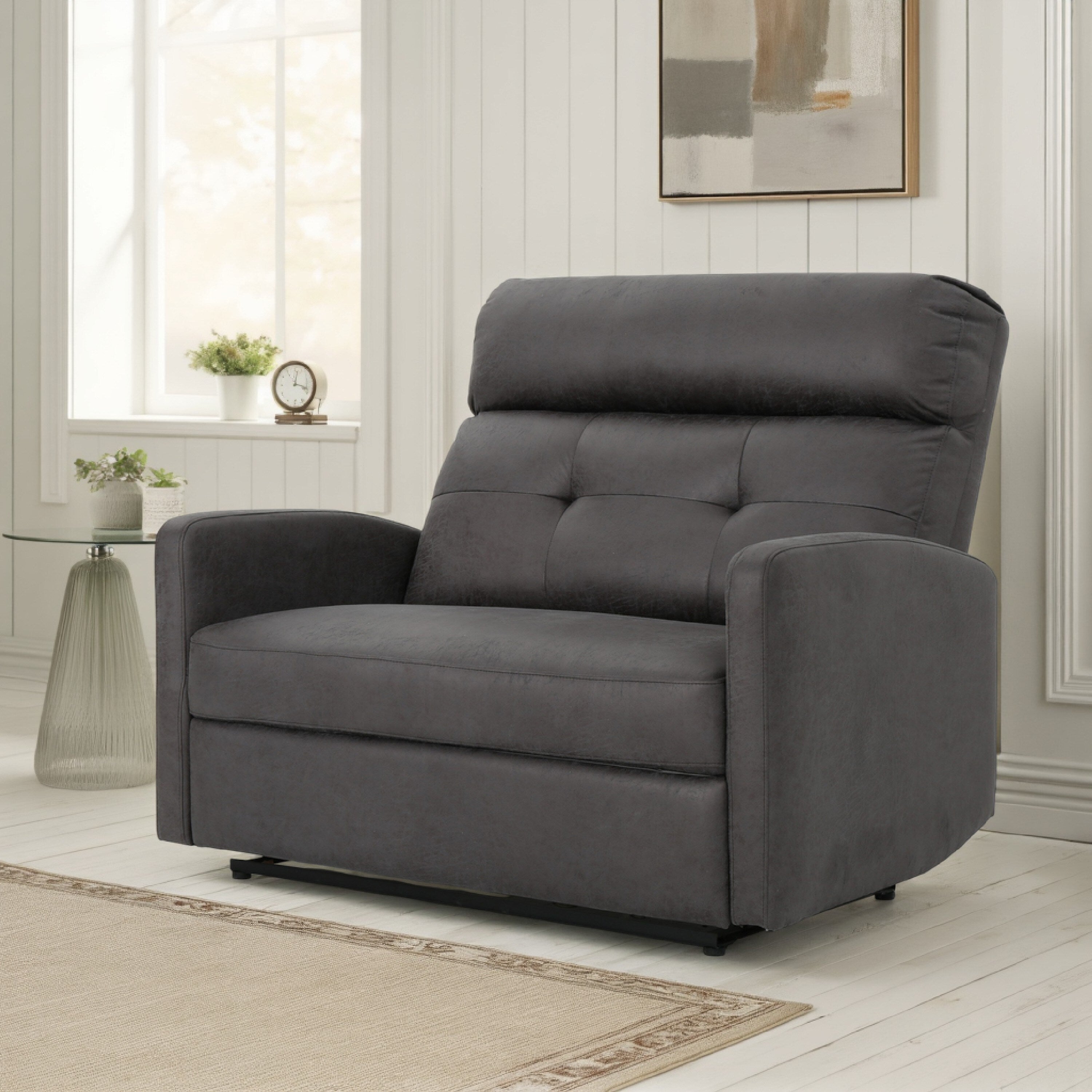 Fauteuil inclinable électrique, siège large et surdimensionné, capitonné en microfibre gris ardoise