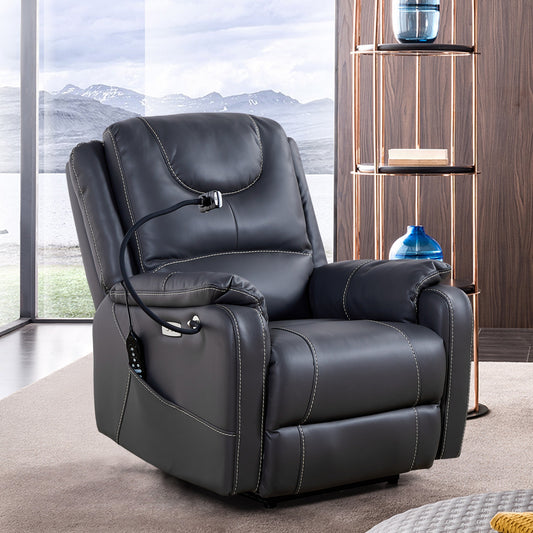 Fauteuil inclinable électrique, inclinable à 139°, massage et chauffage, moteur Okin, ports USB, support pour téléphone et poches latérales