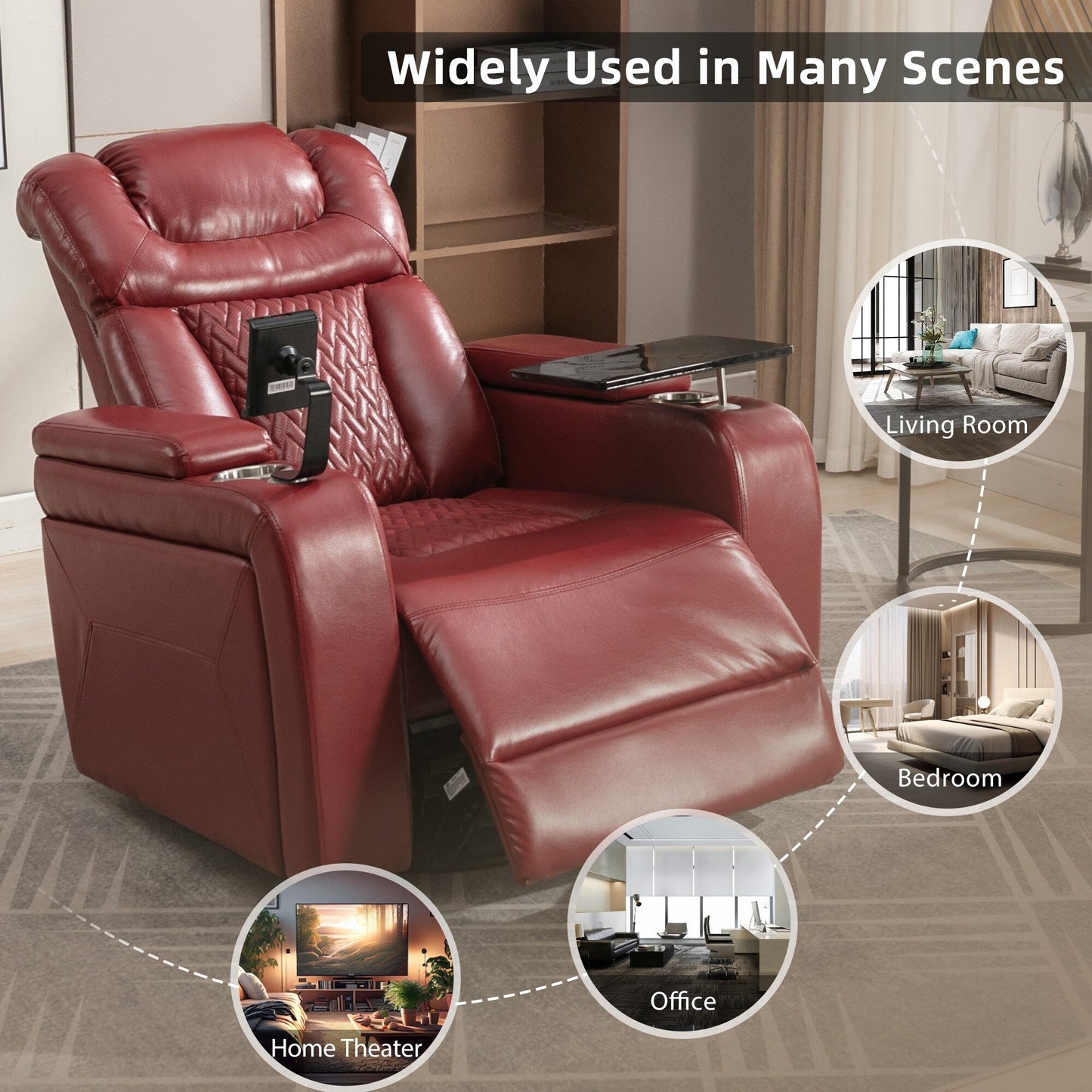 Fauteuil inclinable électrique individuel, fauteuil inclinable home cinéma avec tablette, support pour téléphone, porte-gobelet, port USB, rangement dissimulé pour les accoudoirs