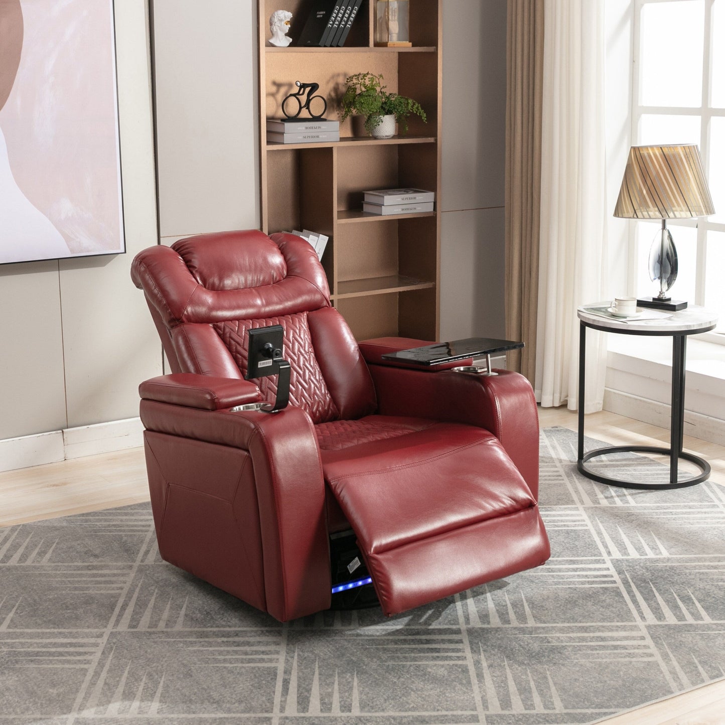 Fauteuil inclinable électrique individuel, fauteuil inclinable home cinéma avec tablette, support pour téléphone, porte-gobelet, port USB, rangement dissimulé pour les accoudoirs