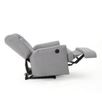 Fauteuil inclinable électrique, tissu gris doux capitonné à boutons, touches cuivrées