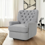 Fauteuil inclinable électrique, tissu gris doux capitonné à boutons, touches cuivrées