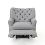 Fauteuil inclinable électrique, tissu gris doux capitonné à boutons, touches cuivrées